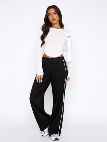 LASLULU Womens Wide Leg Sweatpants Baggy Straight Leg Sweatpants Y2K Dance Pants Gym Athletic Sweat Pants Joggers2