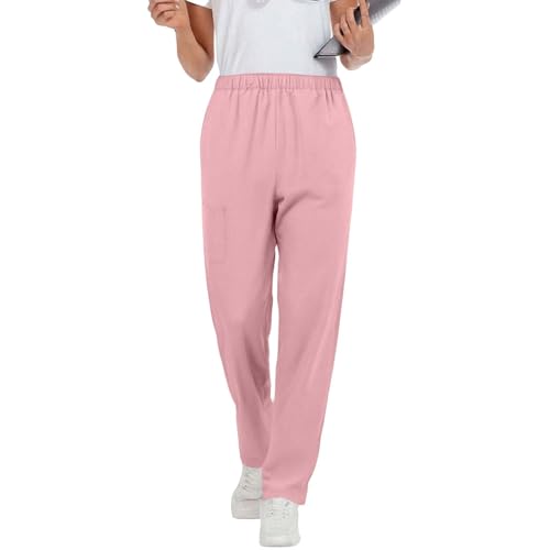 Image of Scrubs Pants for Women Plus Size Stretch Waisted Workwear Pants Medical Uniform Comfy Straight Leg Barrel with Pocket