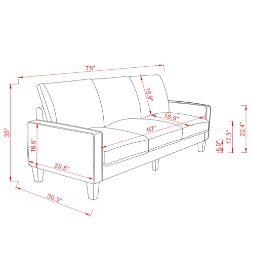 Lestar 75\" Small Sofa, Comfy Couch with Deep Seats, Fabric Upholstered 3 Seat Sofa, Small couches for Living Room, Small Space, Office, Apartment Lounge (Light Grey)