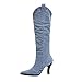 TTWOMEN Damen Chunky High Heel kniehohe Stiefel Modisch Spitz Hohe Stiefel Denim Stiefel Reiterstiefel