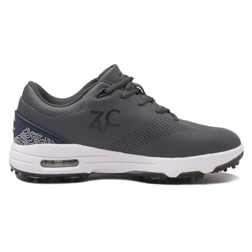 Image of ZVC Golf Shoes Men with Spikes Non-Slip Water-Resistant Lightweight Breathable Professional Spiked Footwear Outdoor