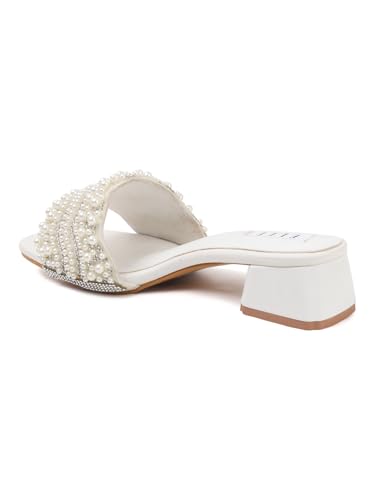 Image of ELLE Women's Elegant Pearl Sandal Beaded Low Heel Sandals for Special Occasions