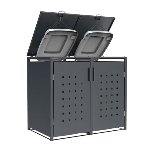 DEGAMO Mülltonnenbox 2-er Mülltonnenhaus Trier für 2X Tonnen 120 und 240 Liter, Stahl verzinkt, Farbe anthrazit