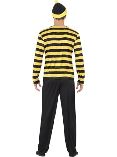 Smiffys Where's Wally? Odlaw Costume, Black & Yellow with Top, Trousers, Hat, Moustache & Glasses, Officially Licensed Where's Wally Fancy Dress, Adult Wheres Wally Dress Up Costumes