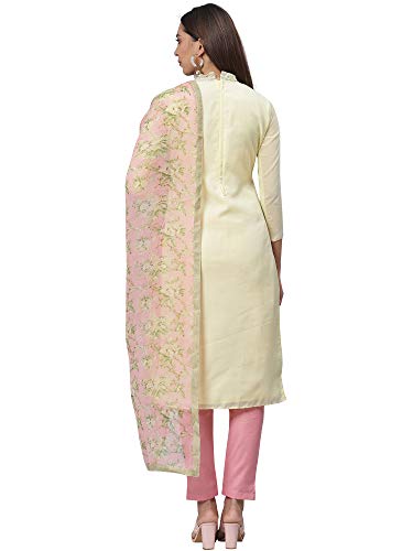 Image of AKHILAM Women's Chanderi Cotton Embroidered Unstitched Salwar Suit Material (Red 32DMK80 M Parent)