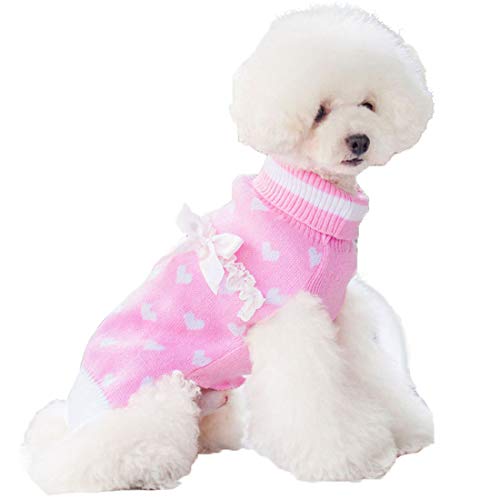 kyeese Dog Sweaters Small with Bowtie Lace Pullover Turtleneck Dog Sweater with Leash Hole Dog Knitwear Warm Pet Sweater for Fall Winter