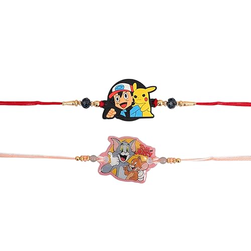 IGH Pack of 2 Designer Cartoon Rakhi for Brother Pokmon & Tom & Jerry Combo with Greeting Card | Traditional & Stylish Raksha Bandhan Wristbands