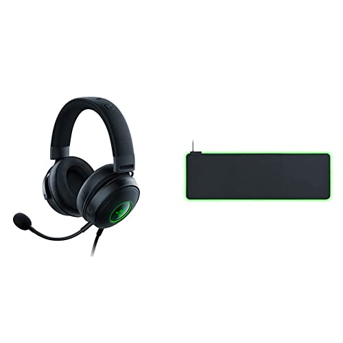 Razer Kraken V3 Wired & Goliathus Extended Chroma – Alfombrilla Suave para Juegos con iluminación RGB (Soporte para Cables, Superficie de Tela, Borde Cosido, optimizado para Todos los Ratones) Negro