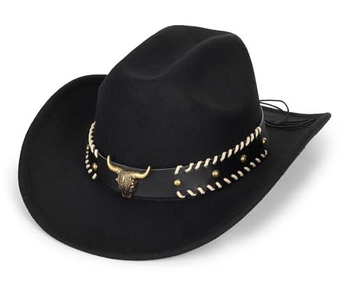 Western Cowboy Hat for Men Women Classic Roll Up Fedora Hat with Buckle Belt(Size:S-M)