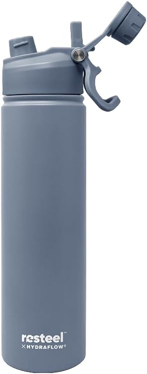 Miniatura 2 de HYDRAFLOW Botella de agua Re-Steel de 25 onzas, doble tapa, triple pared aislada al vacío, acero inoxidable reciclado, a prueba de fugas, sin BPA,