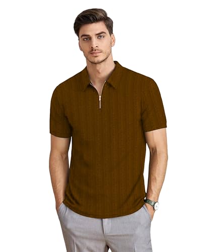 Image of Men T-Shirts Polos || Polo Tshirt with Texture Fabric Zipper Neck