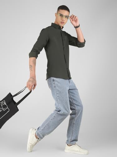 Image of Mens Cotton Lycra Full Sleeve Slim Fit Semi-Formal Shirt | Textured Pattern | Curved Hem