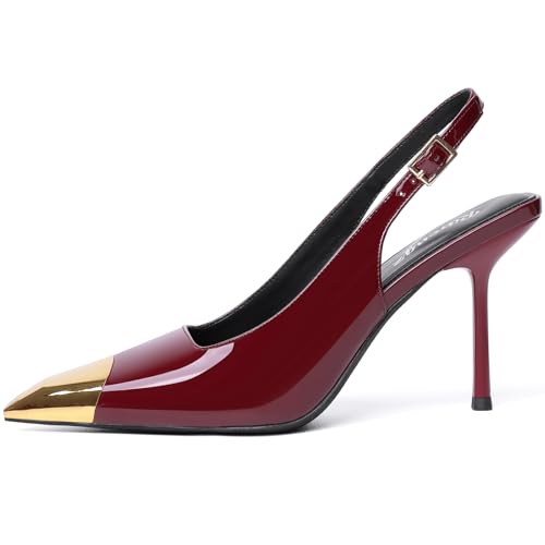 Image of RIBONGZ Sexy Slingback Pumps Elegant Dressy Heels for Women Closed Toe Pointy High Heels Wedding Bride Prom Party Evening Shoes