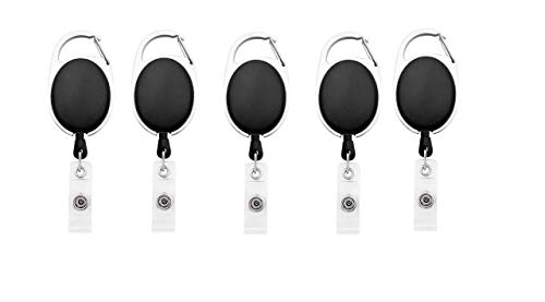 Image of FEDUS ID Badge Card Holder Oval Pulley Retractable Reel Black 5Pc