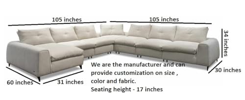 Image of FIKRA Majestic Comfortable Luxury Modern Ushape 8 Seater Soft Touch Fabric Light Grey Sofa Set for Living Room Lounge, Hall (RHS)