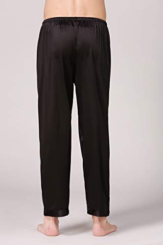 Men's Silk Satin Pajama Bottoms Pants Sleep Soft Long Classic Pajama Trousers Solid Lounging Pants Black XL4