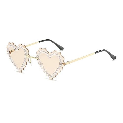 COTIA Cute Rimless Love Heart Pearl Sunglasses Women Heart Shaped Sun Glasses Party Festival Shimmering Bling Lovely Eyewear2