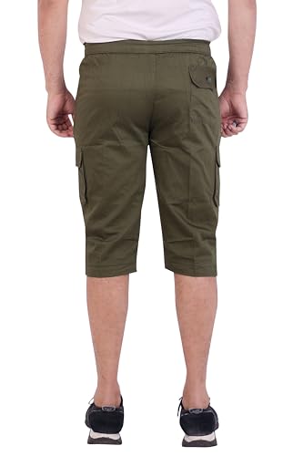 Image of Men Cotton Regular Fit Solid Knee Length Short | 2 Zipper Pocket | 4 Button Pockets | Versatile Half Pants for Everyday -