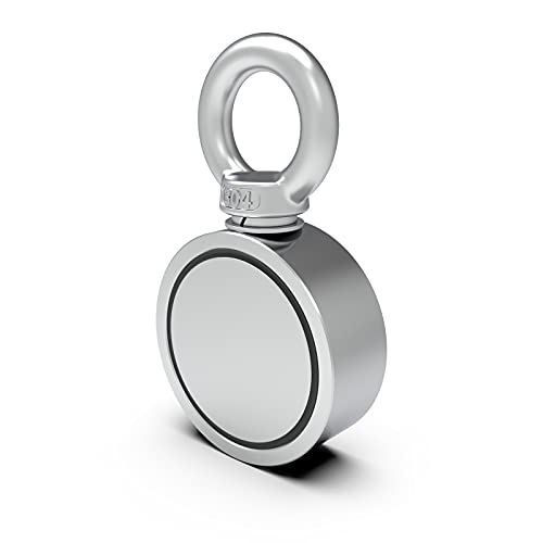 MHDMAG Double Sided Neodymium Magnet Fishing Kit with 480lbs Strength and Eyebolt for River Lake Hunting Indoor Outdoor (1.8in Dia)