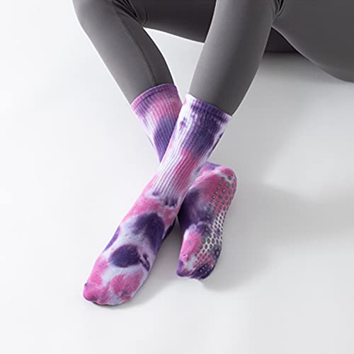 Women's Yoga Pilates Socks with Grips Non Slip Colorful Tie Dye Cushioned Crew Socks for Ballet Dance3