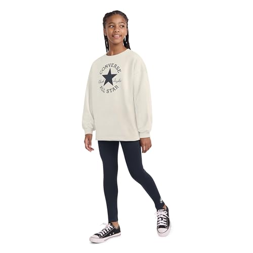Converse Girls' Graphic Crewneck Sweatshirt and Legging Set, Natural Ivory/Black,