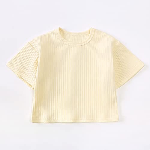 Conjunto de calças de camisa de malha de algodão liso para meninos recém-nascidos e meninas (bege, 6