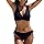 Damen Bikini Set Sexy Twist Front Lace Up Bikini Wickel Bademode Blumenmuster Push Up Zweiteiliger Badeanzug Strandbikini Swimsuit (Schwarz, L)
