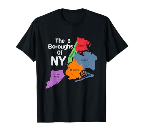 The 5 Boroughs of NY Map Distressed List Design T-Shirt