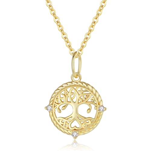 GAVU Collier Argent 925 Pendentif Arbre de Vie Doré Femme