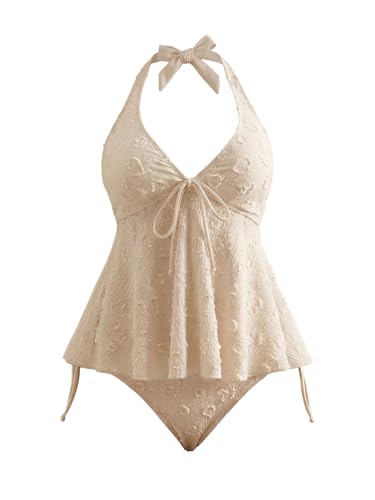 Verdusa Women's 2 Piece Hater Tankini Set Textured Babydoll Tops