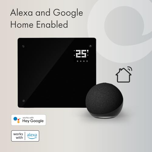 Devola Designer WiFi Enabled Electric Glass Panel Heater 500W 24 Hour 7 Day Digital Timer With Thermostat Remote Control Ultra Slim Design Electric Radiator, Wall Mounted Or Free Standing