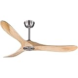 Bigzone 52" Outdoor/Indoor Wooden Ceiling Fan with Remote Control, DC motor quiet energy saving, 3 S