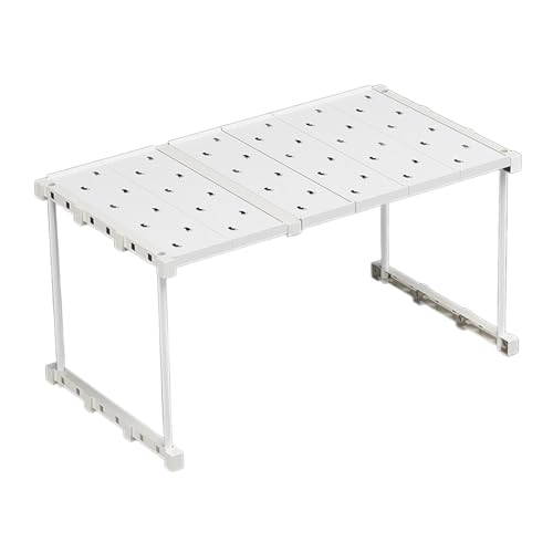 Estante ajustable de armario 45-65 cm para organizar vajilla y maximizar encimeras de cocina 8