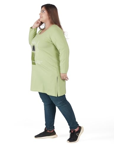 Image of CUPID Women Plus Size Cotton Round Neck Full Sleeves T-Shirt, Nightwear, Sleepwear, Daily Use Gym n Lounge Wear Long Tops for Ladies 3XL to 7XL