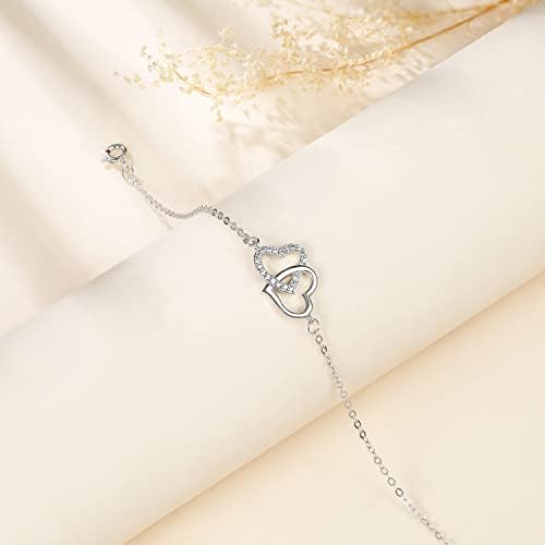 VANSZA Women Bracelet 925 Sterling Silver Heart Bracelets Gift for Women Girls with Jewelry Box