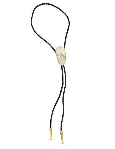 Image of Daisy Del Sol Gemstone Bolo Tie Braided Vegan Faux Leather Natural Stone Gold Handmade Necklace Adjustable Boho Western Jewelry