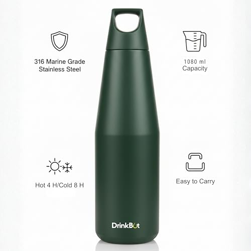Image of Myst - Double Wall Stainless Steel Water Bottle | Vacuum Insulated | Hot & Cold | Leakproof & Durable | (Olive Green, 1080 ml)