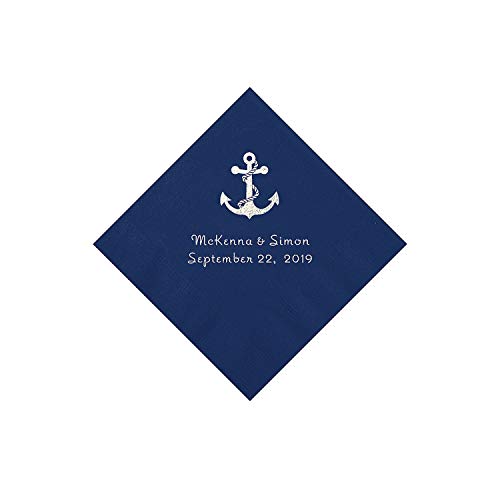 Navy Anchor Personalized Napkins with Silver Foil - Beverage - Party Supplies - 50 Pieces