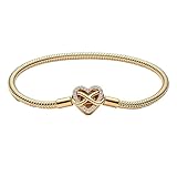 Hevdlt Goldfarben Damenarmband，Sterling Silber mit vergoldeter Metalllegierung, Kompatibel Moments，Charms Anhänger Armband From 17CM to 21CM