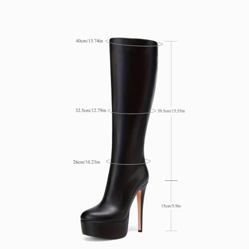 Feinlina Bottes hautes en cuir noir pour femme - Talon pointu sexy, Noir, 42 EU – vue 4