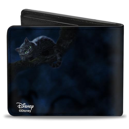Buckle-Down Men's Disney Wallet, Bifold, Tim Burtons Cheshire Cat Eyes Teeth Tree Pose Smokey Blues, Vegan Leather, Multicolor, Standard Size2