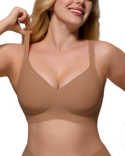 Image of As Fairy Womens Soft Comfortable No Underwire Bras V Neck Seamless Push Up Bralettes Full Coverage Tshirt Brassiere