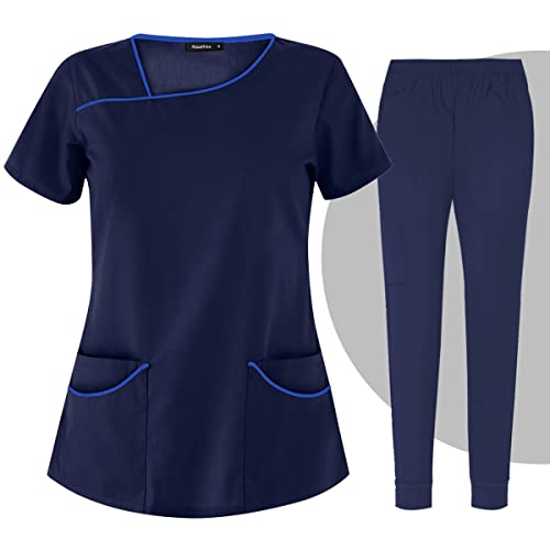 VIAOLI Women's Work Suits Multicolor Hospital Doctor Athletic Uniforms Dental Nurse Clinic Work Clothes Operating Room (Lake Blue,S,Small)