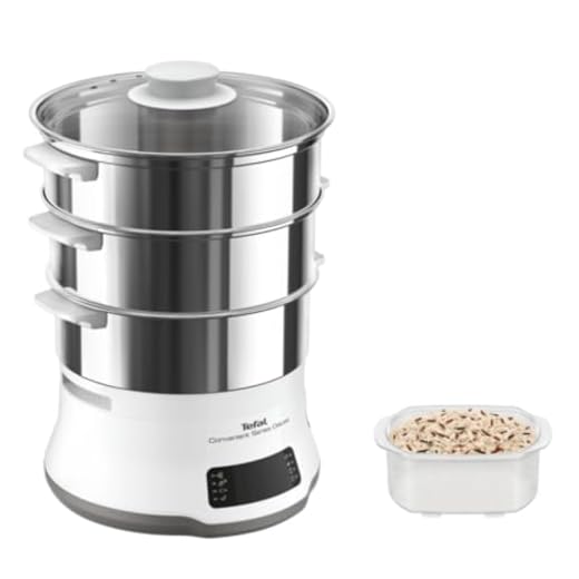 Tefal Vaporera eléctrica Convenient Series Deluxe VC502D - Vaporera de 900 W, 8 programa de cocción, bol acero inoxidable, hasta 3 platos a la vez, panel de control táctil