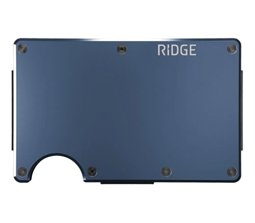 Image of The Ridge Authentic Minimalist Metal RFID Blocking Wallet With Cash Strap for Men - Slim Navy Design