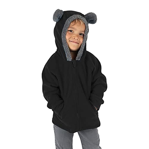 Fleece Zip Up Bear Ear Jacket Toddler Girls Hooded Solid Color Brushed Coat Baby Boys Cute Fall Winter Outwear