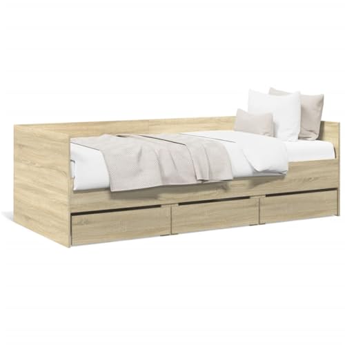 Keyroto Tagesbett 90x190 mit Schubladen Tagesbett Holz Bett mit Stauraum Einzelbett mit Schubkästen Jugendbett Holzwerkstoff-Sonoma Eiche-90 x 190 cm