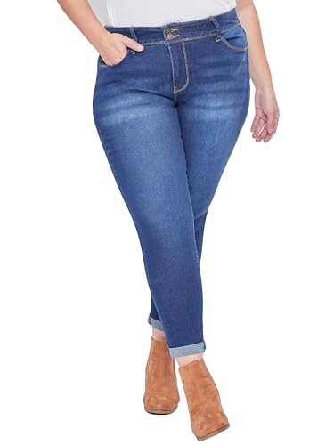 Royalty For Me Womens Women's Plus Size Essential High Rise Roll Cuff Ankle Jeans