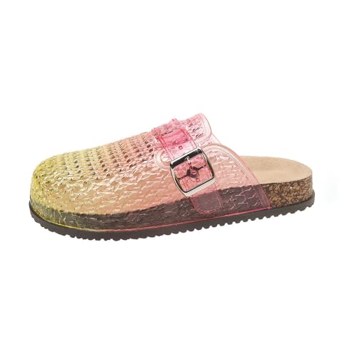 Sandales colorées en maille tissée rose avec semelle intérieure en liège pour femme