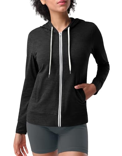 Pioneer Camp Women'S Full Zip Up Workout Hoodie Soft Lightweight Hooded Sweatshirts Sweat Jacket Athletic Gym Yoga Casual Heather-Black cover